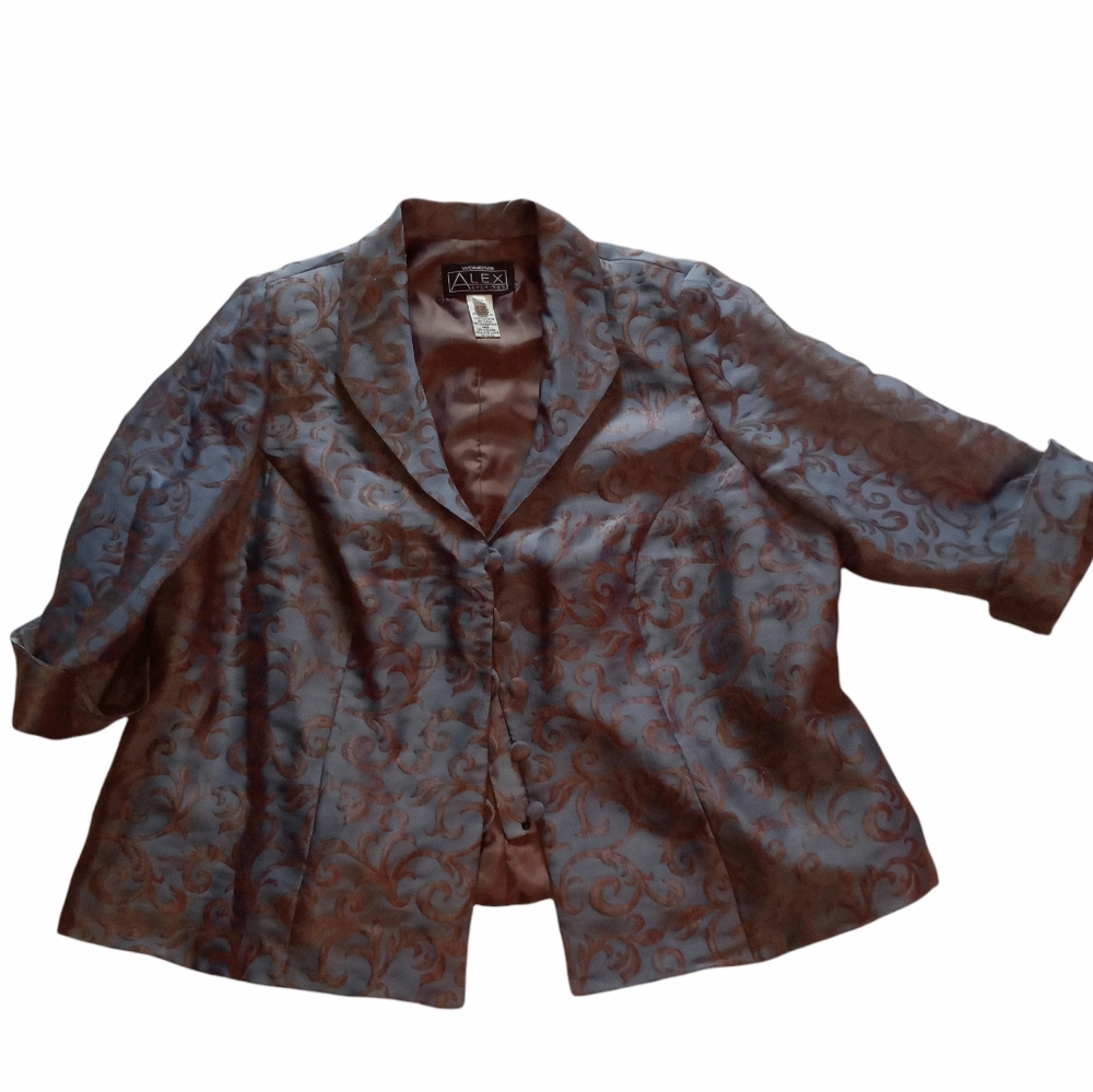 Alex Evenings 3X Blazer Semi Sheer Slate Blue Brown Iridescent Plus Size Shiny